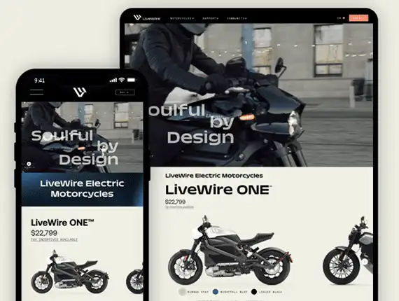 LiveWire Electric Motorcycle Ecommerce PDP Screen