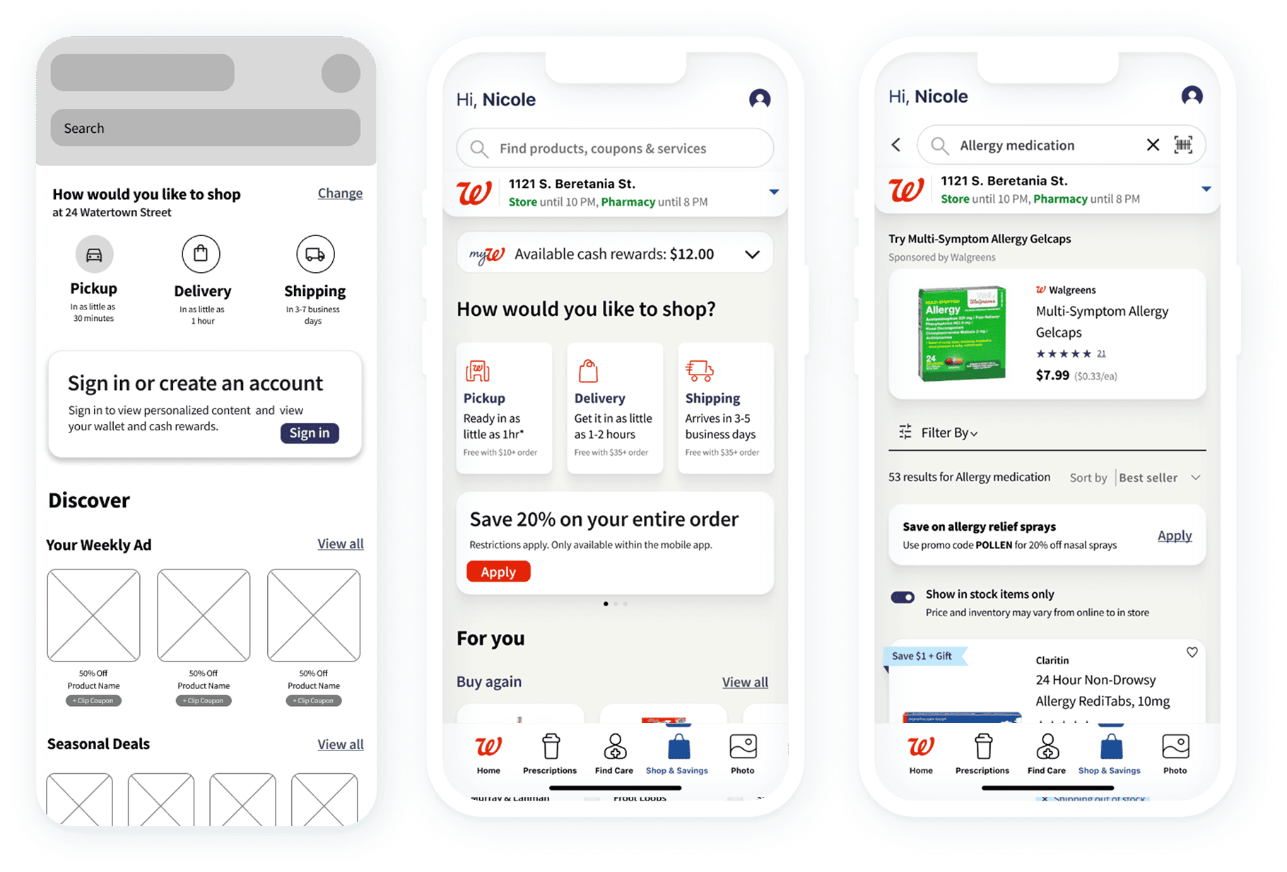 Walgreens mobile app design screens